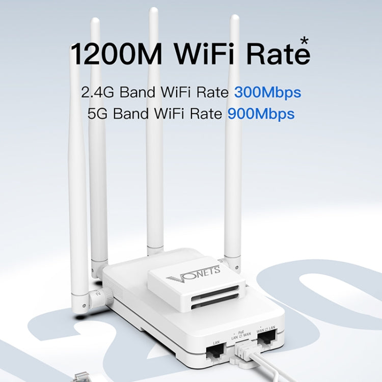 VONETS VAR1200-H 1200Mbps Wireless Bridge External Antenna Dual-Band WiFi Repeater, With 4 Antennas + DC Adapter Set