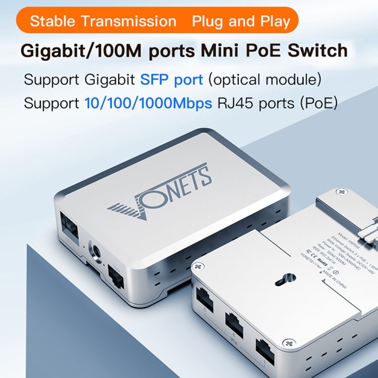 VONETS VSP510 5 Ports Ethernet Gigabit Switch with DC Adapter + Rail Fixing Buckle + SFP Optical Module Set My Store