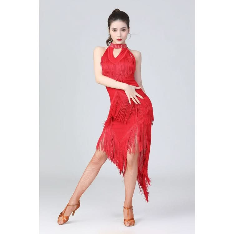 Halter Neck Irregular Tassel Latin Dance Dress Competition Performance Suit With Separate Bottoms Reluova