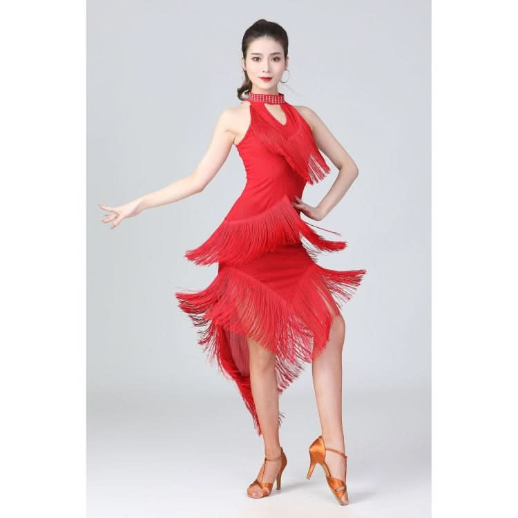 Halter Neck Irregular Tassel Latin Dance Dress Competition Performance Suit With Separate Bottoms Reluova