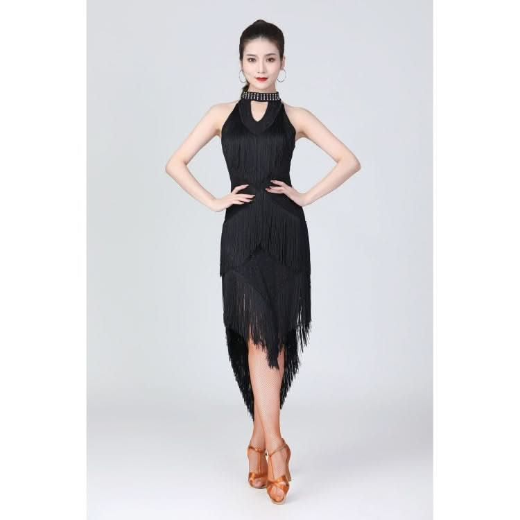 Halter Neck Irregular Tassel Latin Dance Dress Competition Performance Suit With Separate Bottoms