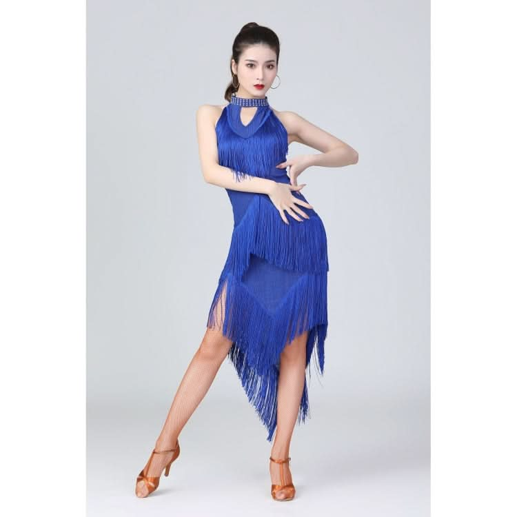 Halter Neck Irregular Tassel Latin Dance Dress Competition Performance Suit With Separate Bottoms