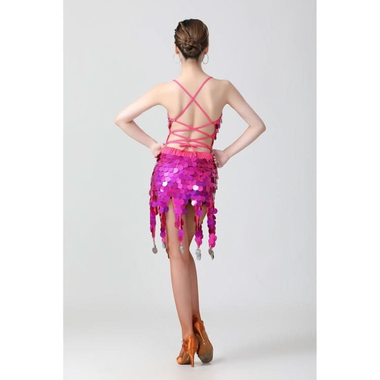 Sling Sequin Deep V Latin Dance Dress Competition Performance Costume