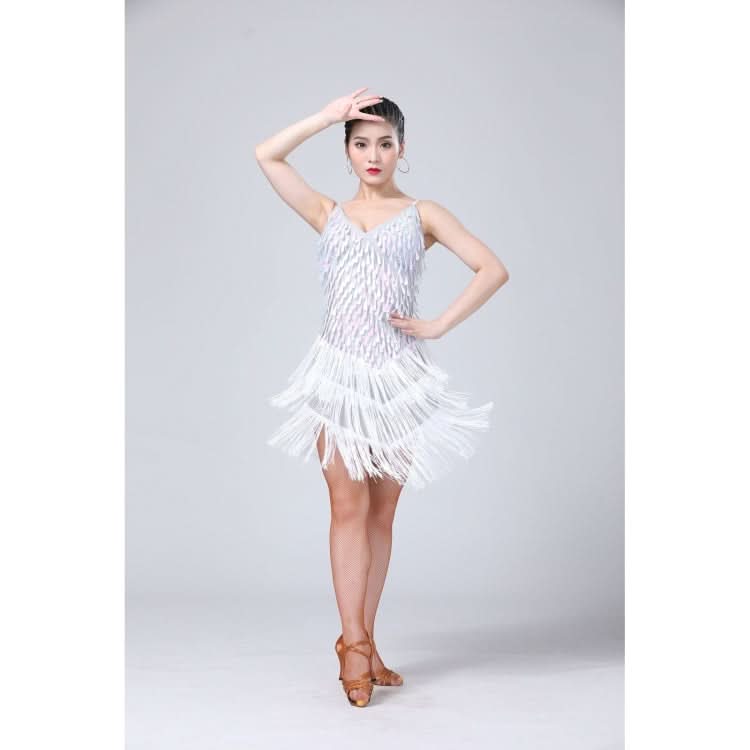 Waterdrop Fringed Sequins Suspenders Latin Dance Dress Competition Performance Suit