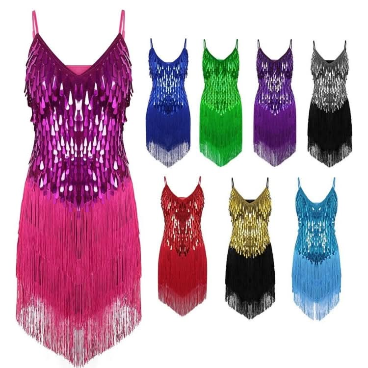 Waterdrop Fringed Sequins Suspenders Latin Dance Dress Competition Performance Suit