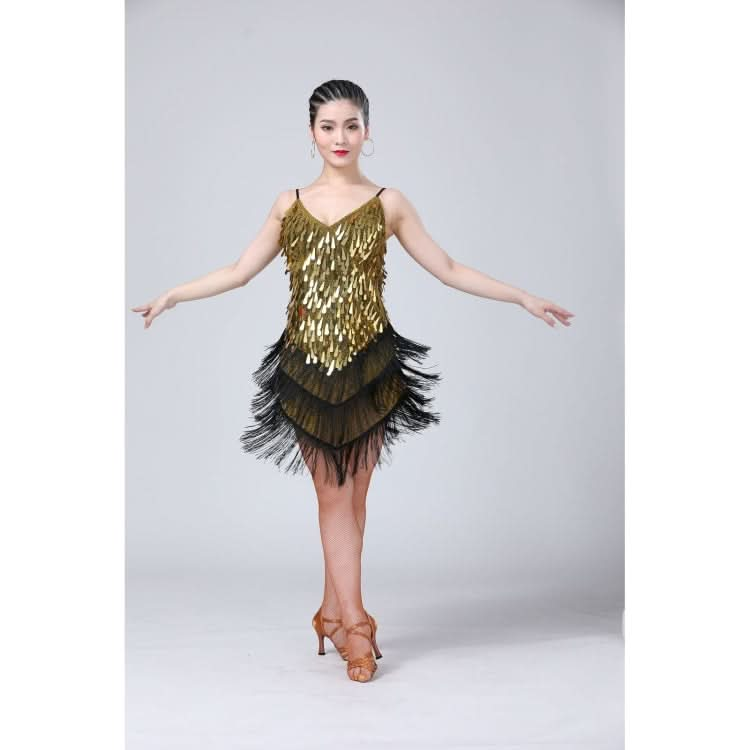 Waterdrop Fringed Sequins Suspenders Latin Dance Dress Competition Performance Suit