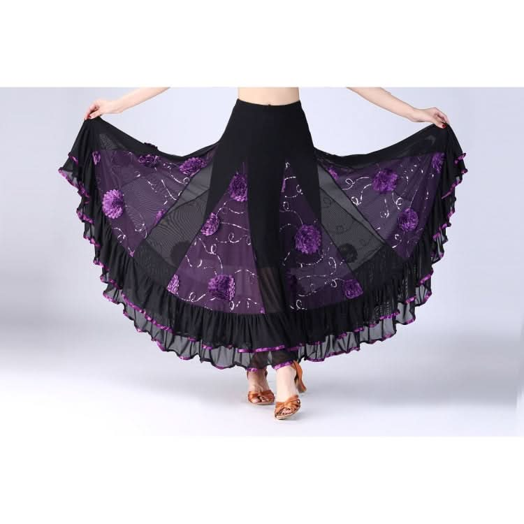 Sequin Flower Swing Modern Dance Skirt Reluova