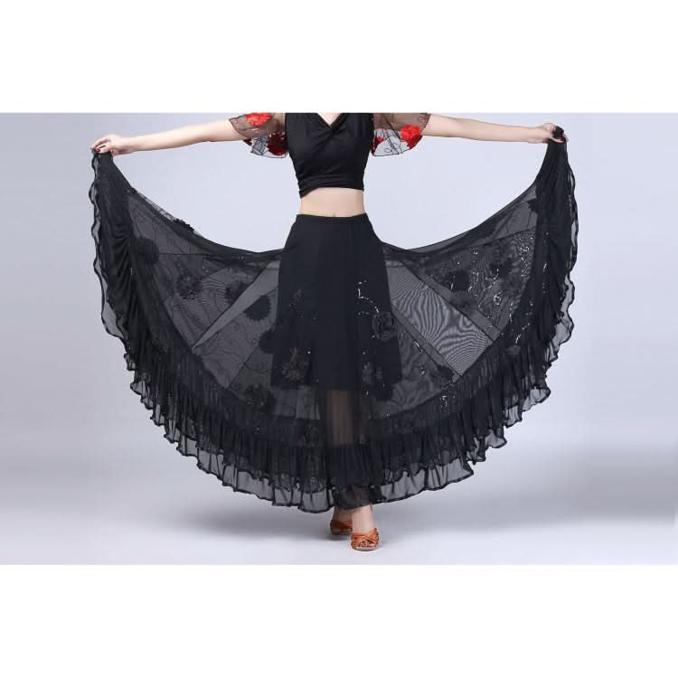 Sequin Flower Swing Modern Dance Skirt Reluova