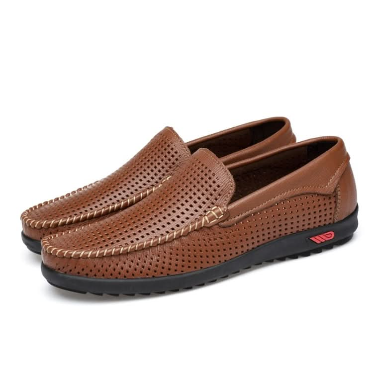 Round Head Hollow Breathable and Comfortable Casual Leather Shoes Reluova