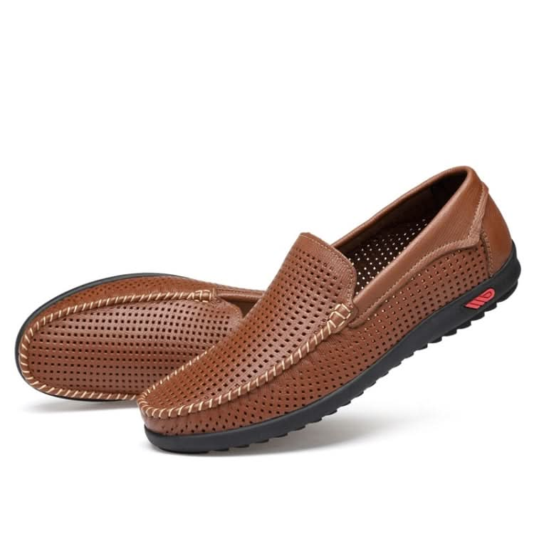 Round Head Hollow Breathable and Comfortable Casual Leather Shoes Reluova