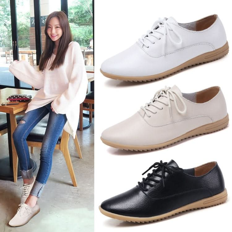 Flat Bottom Lightweight Fashion Casual Lace-up Leather Shoes for Woman Reluova