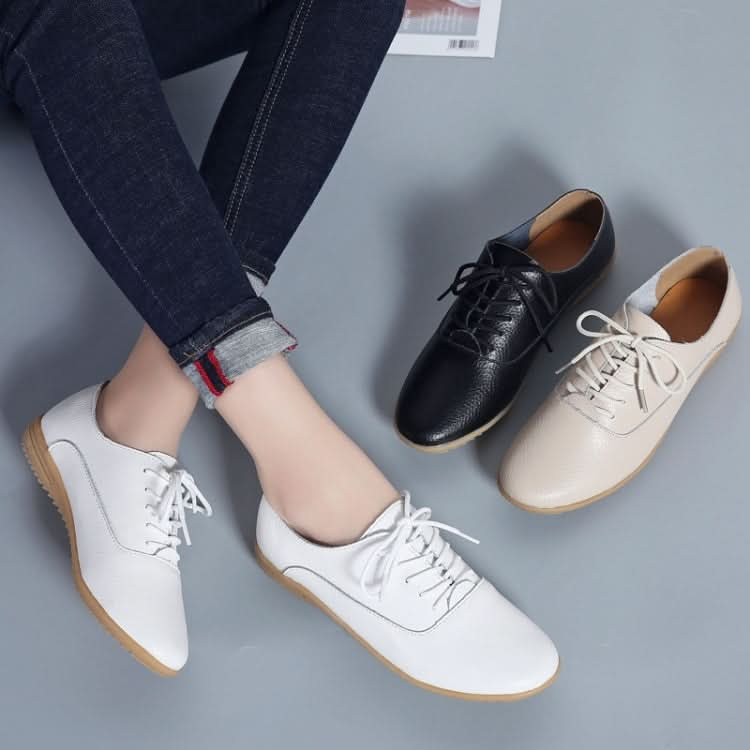 Flat Bottom Lightweight Fashion Casual Lace-up Leather Shoes for Woman Reluova