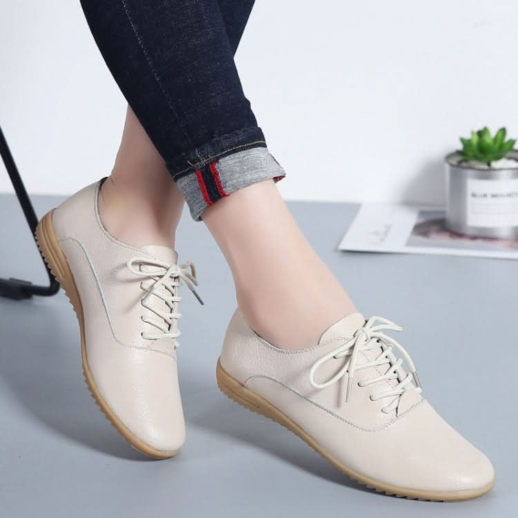 Flat Bottom Lightweight Fashion Casual Lace-up Leather Shoes for Woman Reluova