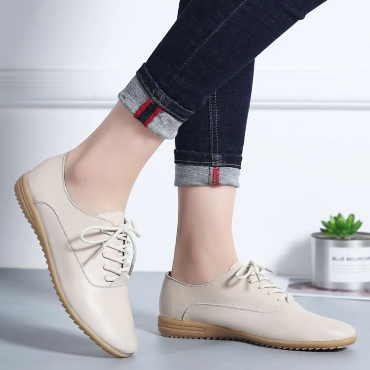 Flat Bottom Lightweight Fashion Casual Lace-up Leather Shoes for Woman Reluova