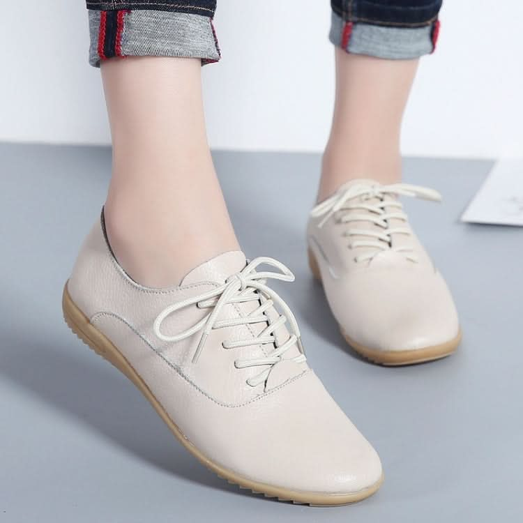 Flat Bottom Lightweight Fashion Casual Lace-up Leather Shoes for Woman Reluova