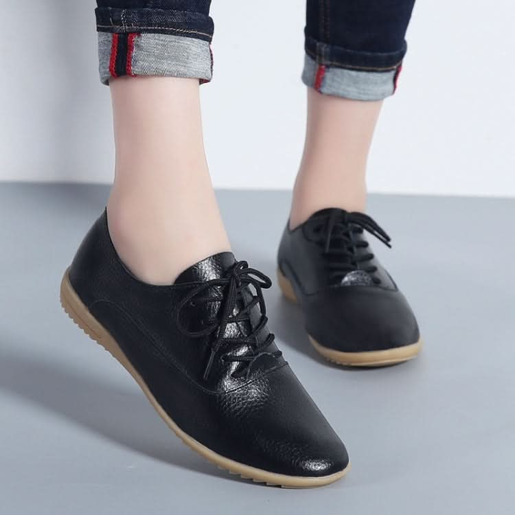 Flat Bottom Lightweight Fashion Casual Lace-up Leather Shoes for Woman Reluova