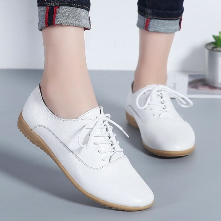 Flat Bottom Lightweight Fashion Casual Lace-up Leather Shoes for Woman Reluova