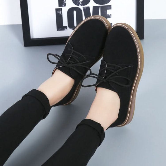 Suede Flat Bottom Lace-up Wear Resistant Fashion Casual Shoes for Woman Reluova