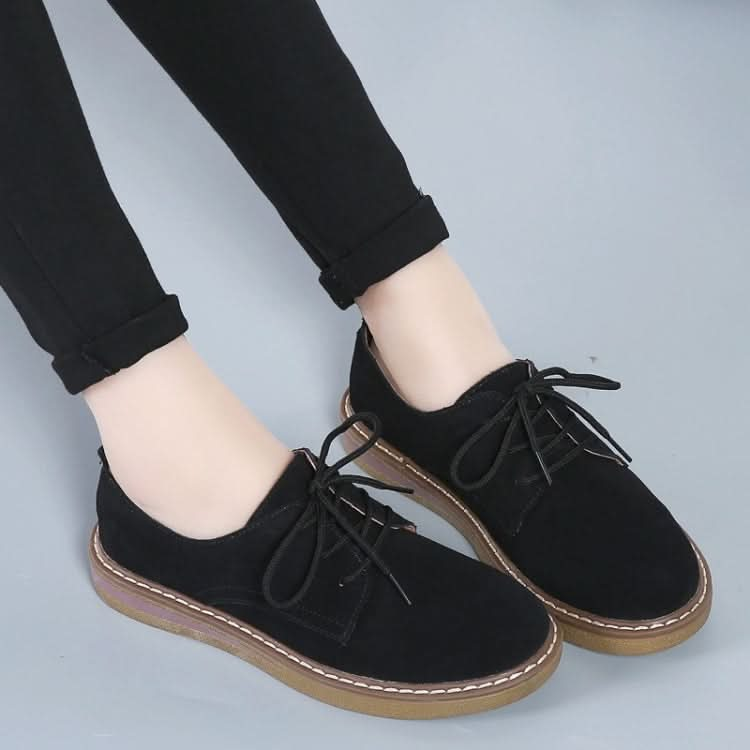 Suede Flat Bottom Lace-up Wear Resistant Fashion Casual Shoes for Woman Reluova