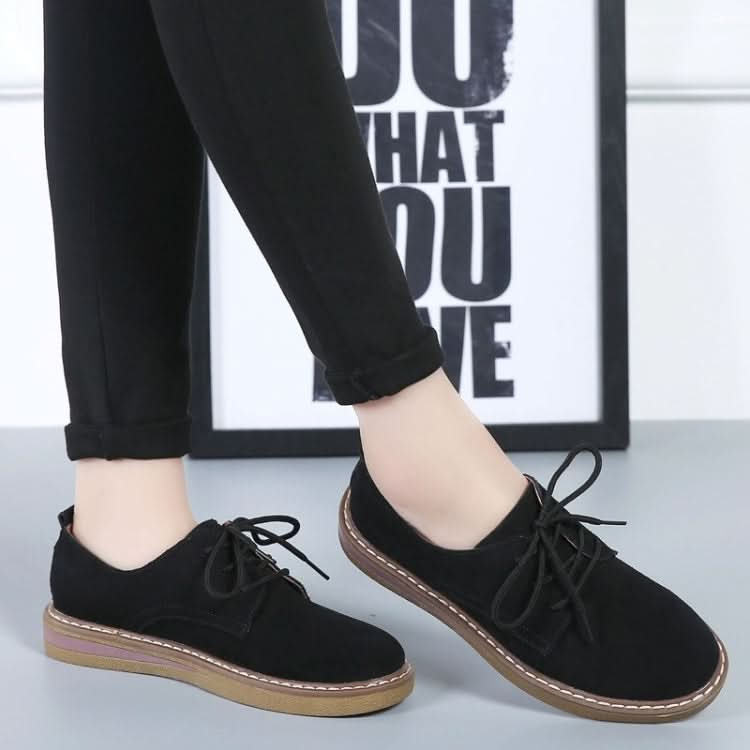 Suede Flat Bottom Lace-up Wear Resistant Fashion Casual Shoes for Woman Reluova