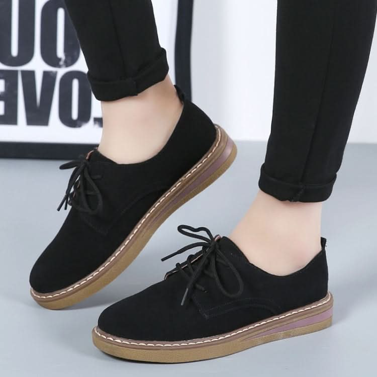 Suede Flat Bottom Lace-up Wear Resistant Fashion Casual Shoes for Woman Reluova