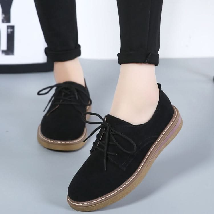 Suede Flat Bottom Lace-up Wear Resistant Fashion Casual Shoes for Woman Reluova