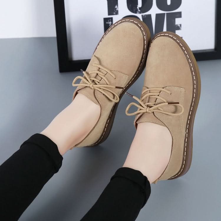 Suede Flat Bottom Lace-up Wear Resistant Fashion Casual Shoes for Woman Reluova