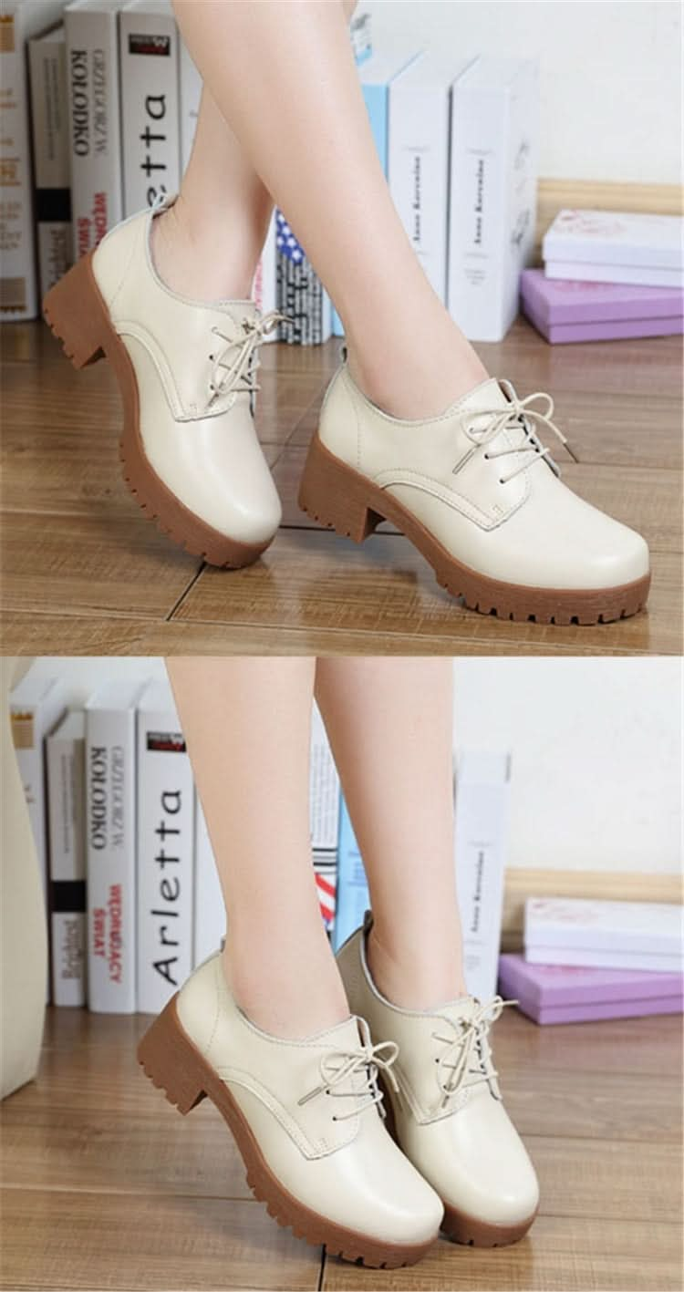 Round Head Thick Heel College Wind Style Microfiber Leather Shoes Casual Shoes for Women, Series 2 Reluova