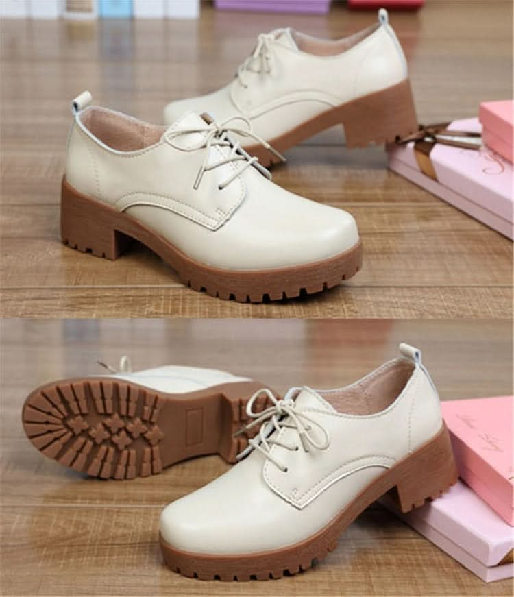 Round Head Thick Heel College Wind Style Microfiber Leather Shoes Casual Shoes for Women, Series 2 Reluova