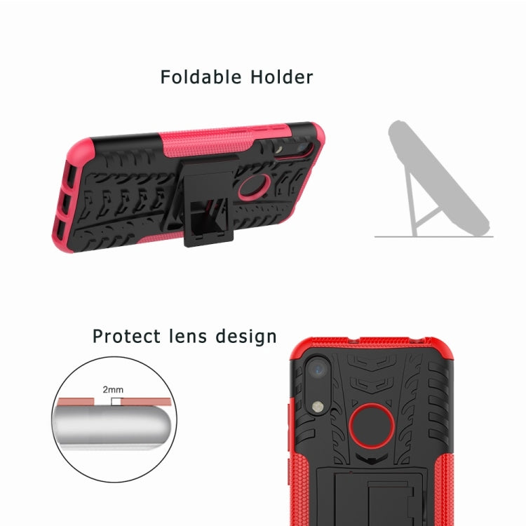 Tire Texture TPU+PC Shockproof Phone Case for Huawei Honor 8A / Y6 2019, with Holder My Store