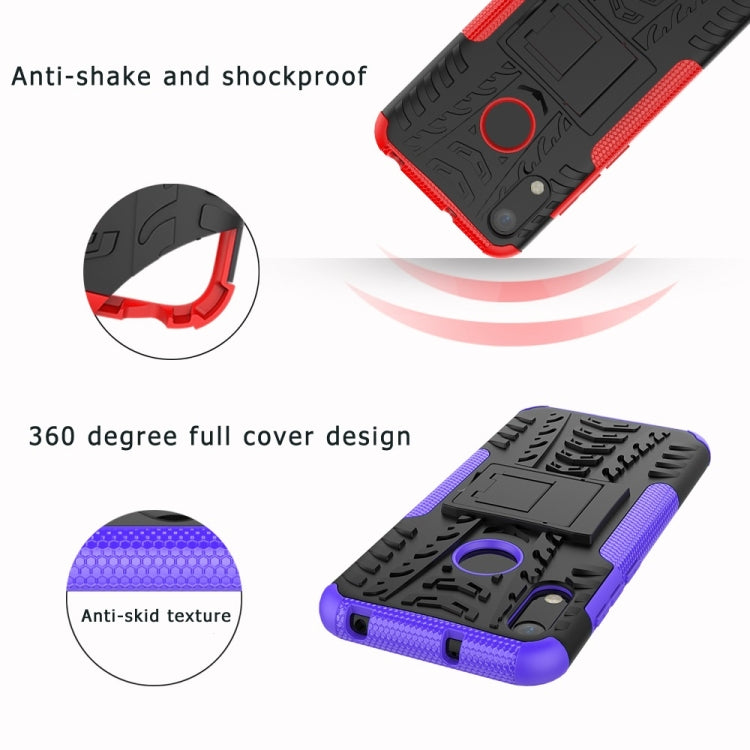 Tire Texture TPU+PC Shockproof Phone Case for Huawei Honor 8A / Y6 2019, with Holder