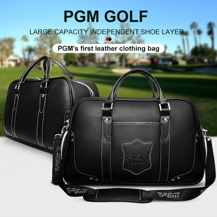 PGM Golf Portable Large Capacity Genuine Leather Ball Bag Clothing Bag for Men, Built-in Shoe Bag