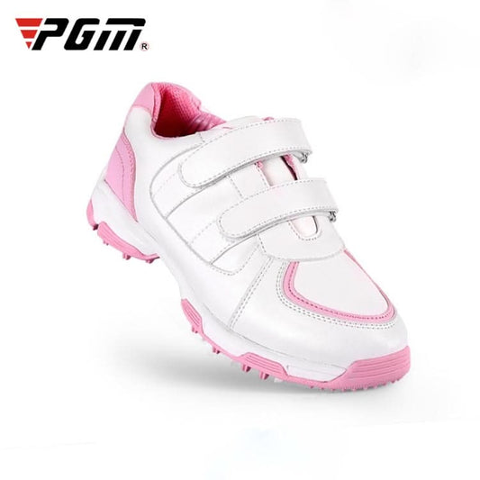 PGM Golf Microfiber Leather Sneakers Breathable Non-slip Outdoor Sport Shoes for Children(Color:White Pink Size:37) Reluova