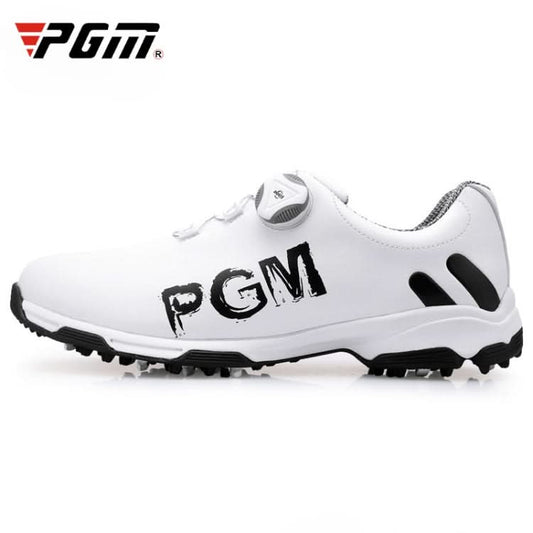 PGM Golf Rotating Buckle Waterproof Microfiber Leather Breathable Non-slip Sneakers for Men(Color:White Green Size:45) Reluova