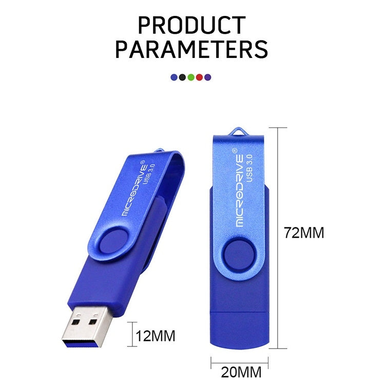 MicroDrive 32GB USB 3.0 Android Phone & Computer Dual-use Rotary Metal U Disk