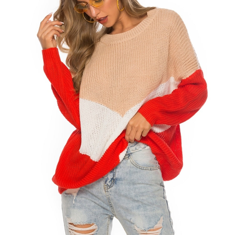 Hinged Knit Net Stitching Loose Sweater Round Neck Bottoming Shirt for Women