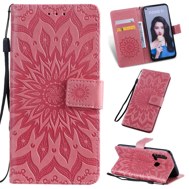 Pressed Printing Sunflower Pattern Horizontal Flip PU Leather Case for Huawei Nova 5i / P20 Lite (2019), with Holder & Card Slots & Wallet & Lanyard My Store