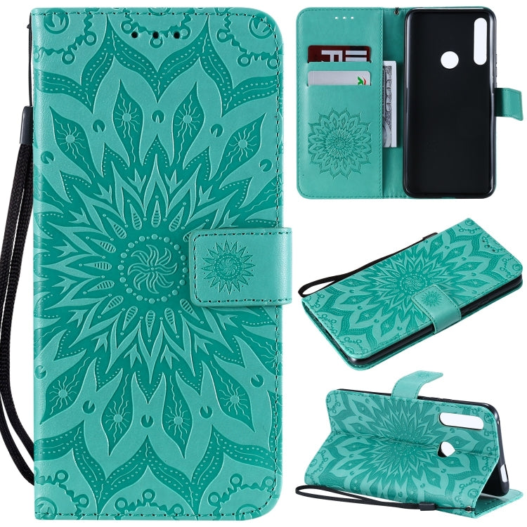 Pressed Printing Sunflower Pattern Horizontal Flip PU Leather Case for Huawei P Smart Z / Y9 Prime (2019), with Holder & Card Slots & Wallet & Lanyard