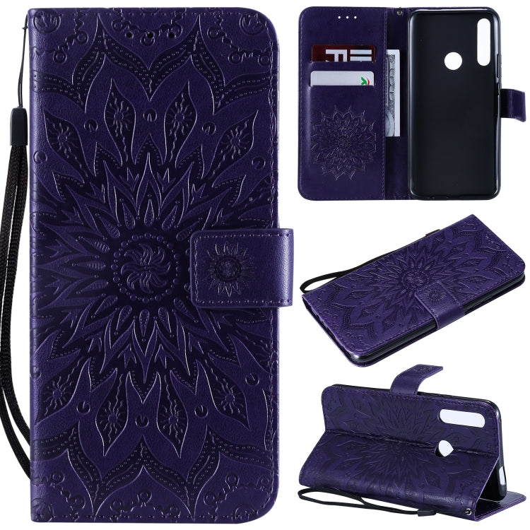 Pressed Printing Sunflower Pattern Horizontal Flip PU Leather Case for Huawei P Smart Z / Y9 Prime (2019), with Holder & Card Slots & Wallet & Lanyard