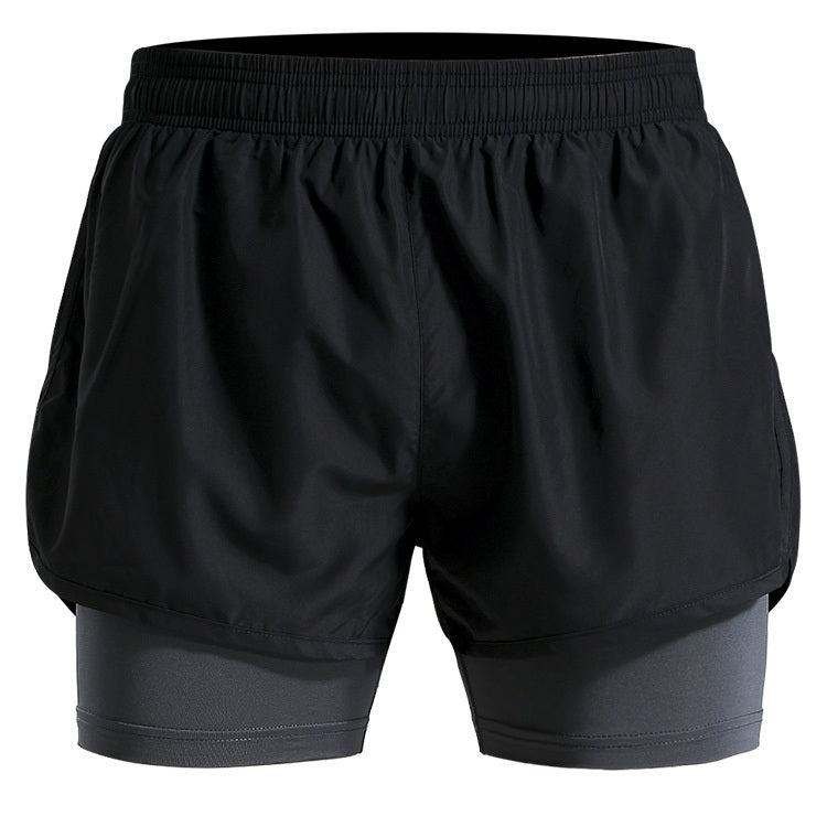 Men Fake Two-piece Sports Stretch Shorts