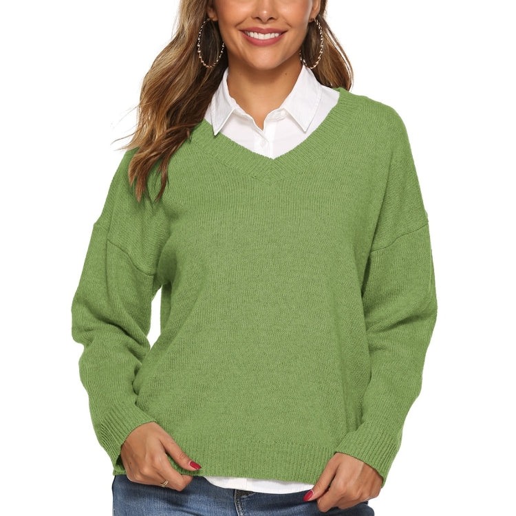 Solid Color Simple V-neck Sweater Reluova