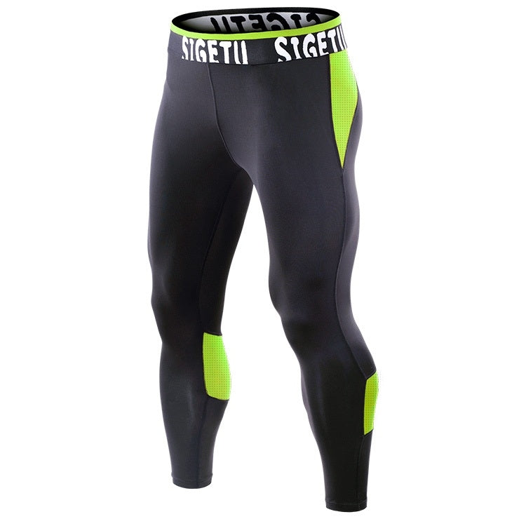 SIGETU Men Fitness Quick-drying Stretch Trousers (Color:Black Green Size:XXL) Reluova