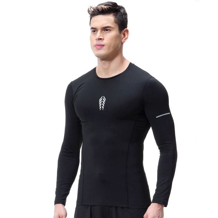 SIGETU Men Long Sleeve Quick-drying Workout Clothes (Color:Black Size:XXL) Reluova