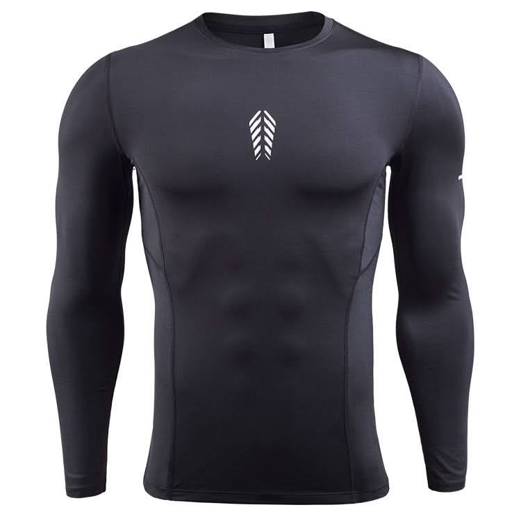 SIGETU Men Long Sleeve Quick-drying Workout Clothes (Color:Black Size:XXL) Reluova