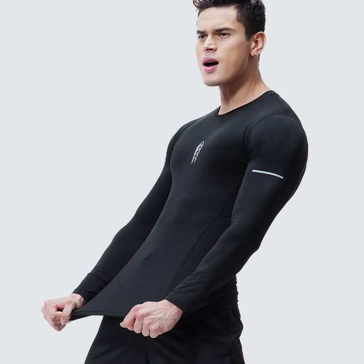 SIGETU Men Long Sleeve Quick-drying Workout Clothes (Color:Black Size:XXL) Reluova