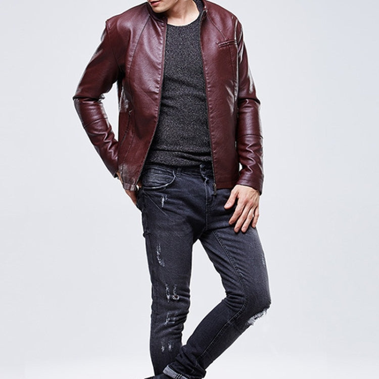 Men Slim-fit Washed PU Leather Jacket Reluova