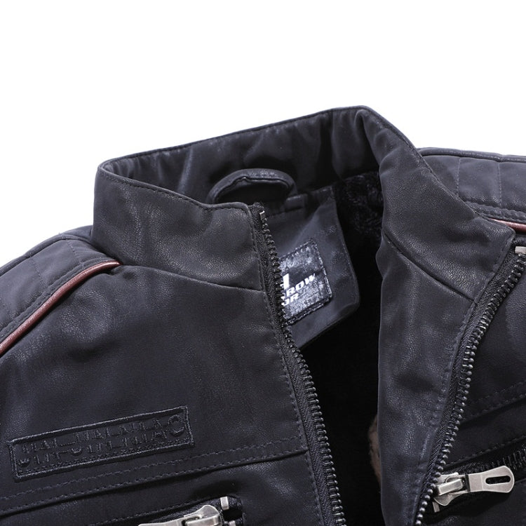 Men Casual Leather Jacket Coat(Color:Coffee Size:XXXL)