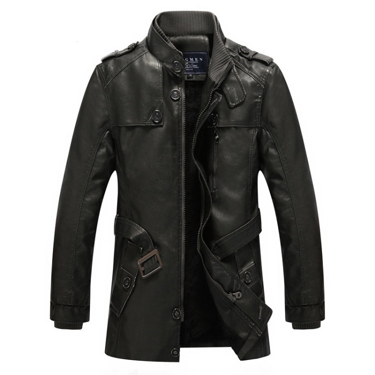 Men Long Style Leather Jacket Coat Reluova