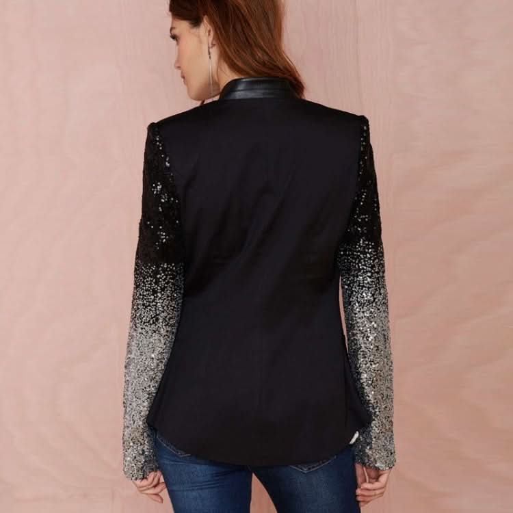 Sequins Slim Casual Women Suit (Color:Black Size:S)