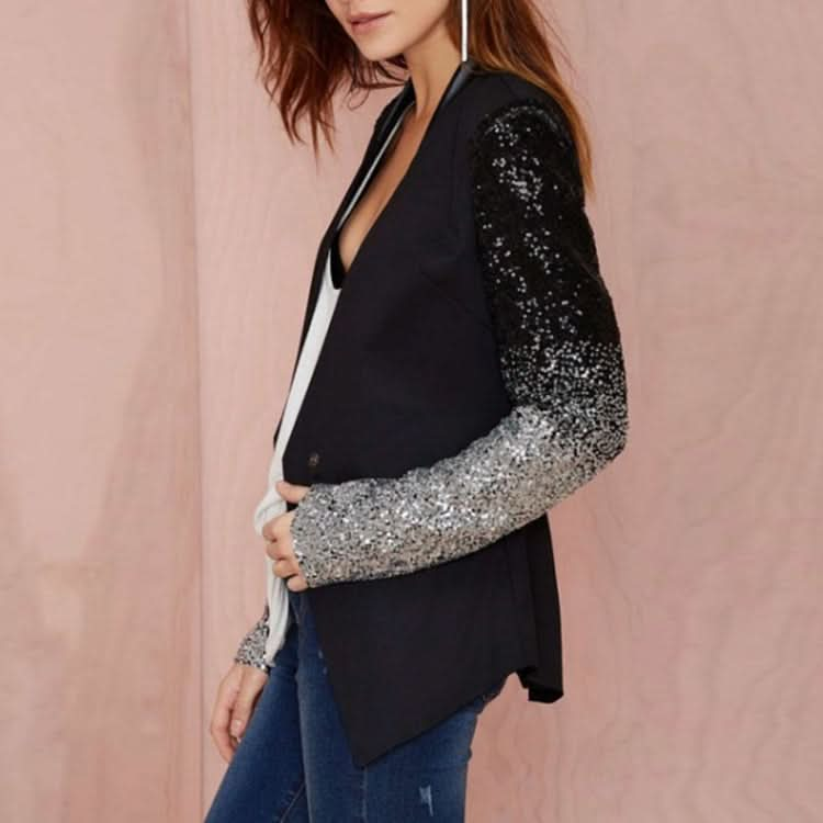 Sequins Slim Casual Women Suit (Color:Black Size:S)